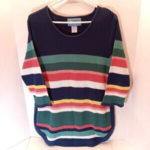 Vtg Koret Sweater Wn M Rainbow Striped Tunic Cotton Ribbed Festival Boho Y2K
